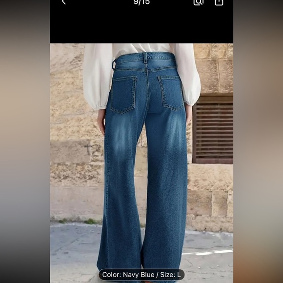 Women’s Loose Fit Wide Leg Blue Jeans Size Large Non Elastic Waist - Picture 5 of 13